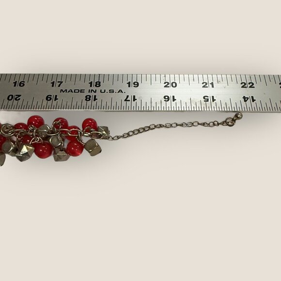 Vintage Red Beaded Statement Necklace With Gold-Tone Chain & Adjustable Clasp - Picture 6 of 6